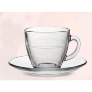 DURALEX CLEAR TRANSPARENT GLASS CUP AND SAUCER ROUND