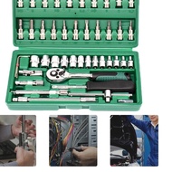 Socket Wrench Set 46pcs Shock Wrench Set 60 HRC Car Repair Tool Set 46pcs 1/4-Inch Cr-V Socket Set C
