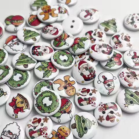 100pcs Mix Merry Christmas Wood Buttons 15mm Sewing Craft Lots WB952