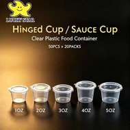50pcs Hinged Sauce Cup Series Clear Plastic Sauce Cup with Lid Multiple Sizes 1oz 2oz 3oz 4oz 5oz