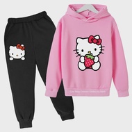 2024 New Hello Kitty hoodie Boys &amp; Girls Sports outdoor cute student jumper hoodie set Fashion anime for teens 4-14 years old