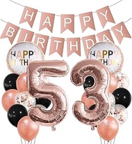 Rose Gold 53th Party Balloon Decorations Gold for Girls Boys XXL Happy 53 Birthday Banner Number 53 