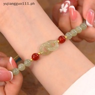 # yujiang # Fashion Double Ring Interlocking Hetian Jade Beaded Bracelet Female Ins Style Love Safet