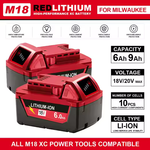 For Milwaukee M18 6.0Ah 9.0Ah Battery and Charger Kit XC Replacement for 48-11-1860 M18B5 18V Li-ion