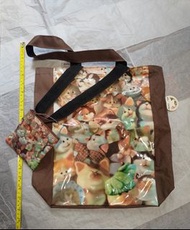 （全新 Brand New) 有八達通小袋 有後袋有內袋 尼龍貓貓**拉鏈**購物袋 Zipper Cat Nylon shopping bag