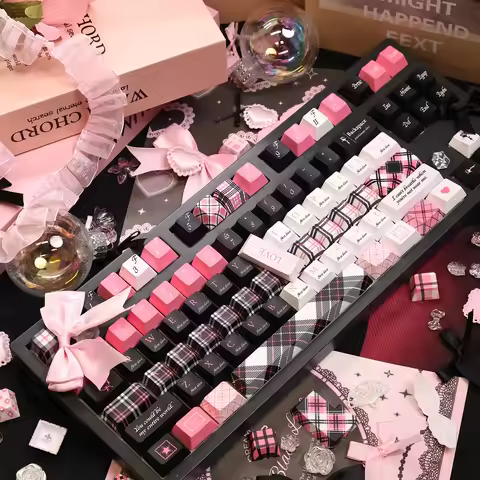 Pink Black Plaid Keycap First Love Keycap 127Key Cheerry Pbt Five-Sided Thermal Sublimation Love Let