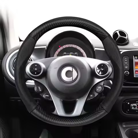 For Smart Carbon Fiber Texture & Perforated Leather Steering Wheel Cover Fortwo 450 Coprivolante 451