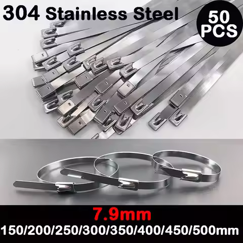 50PCS Width 7.9mm Stainless Steel Zip Tie Exhaust Wrap Coated Locking Cable Ties Multi-Purpose Locki