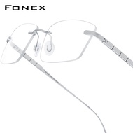 FONEX แว่นตาไทเทเนียมบริสุทธิ์ กรอบแว่นตาสี่เหลี่ยมไม่มีขอบไร้กรอบดีไซน์ด้วยพลาสติกสำหรับผู้ชายน้ำหน