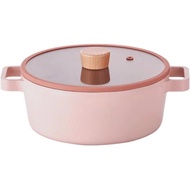NEOFLAM Fika Pink 24cm Casserole, Non-Stick Xtrema Ceramic Coating, Silicone Rimmed Glass Lid Rivet-