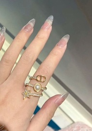 【香港包郵+支持驗貨】Dior迪奧三環CD星星戒指女輕奢滿鑽環繞珍珠C款 實拍實物同步 售後保障