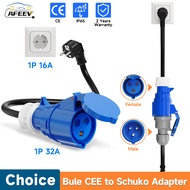 AFEEV EV Charger CEE Female Plug 3 Pins Bule CEE to Schuko Adapter Wall Socket Extend Cable Connect 