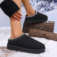 Winter 2024 รองเท้าแตะขนสัตว์ครึ่งท่อนสไตล์ Uggs สำหรับผู้หญิง ขนกำมะหยี่อบอุ่น พื้นหนา ปิดหัว ไม่มี