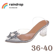 🌈raindrop🌈รองเท้าส้นสูง รองเท้าส้นแก้ว สายคาดกากเพชร สูง5cm. แฟชั่นใหม่ จัดส่งฟรี