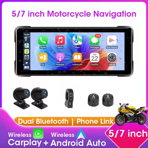 5/7 inch Portable Motorcycle Navigation Wireless Carplay Android Auto Waterproof Dual Bluetooth Disp