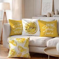 4pcs Lemon Text Design Pattern Cushion Cover/Pillow Sham, Single-Sided Printed Decorative Throw Pill