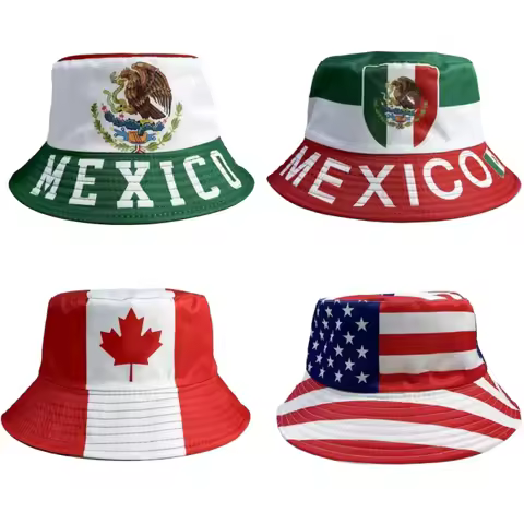 USA Canada Mexico Flag Printed Fisherman Hat Football Soccer Sports Fans Cheering Cap Sun Protection