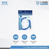 NYK USB 2.0 Printer Cable Transparent Printer 2.0