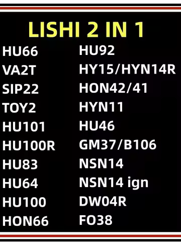 lishi 2 in 1 tool HU92 HYN14R HON42 HYN11 HU46 GM37/B106 NSN14 DW04R FO38 HU100 HON66HU66 VA2T SIP22