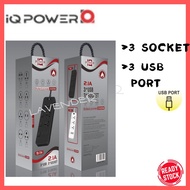 IQ POWER TB-T14 Extension Socket With 3 USB Port & 3 Multi Socket Black1