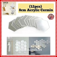 12pcs Hexagon Cermin 8cm/Mirror Removable Acrylic Wall Sticker/Cermin Dinding Decorations