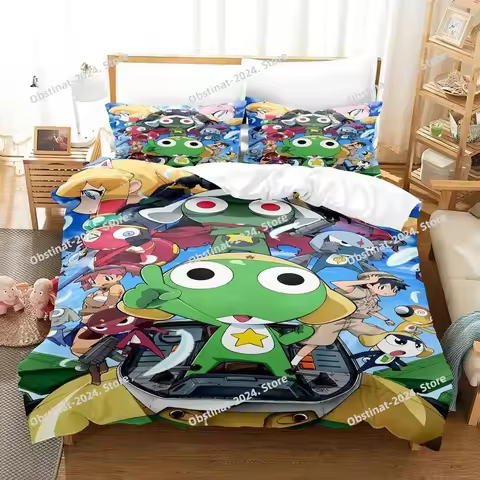 3D Kawaii cartoons Bed Sheet Keroro Frog Bedding Set Single Twin Full Queen King Size Bed Set Adult 