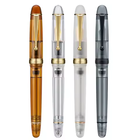 Asvine V126 Vacuum Filling Fountain Pen EF/F/M Nib, Beautiful Transparent Brown/ Matte Blue, White A