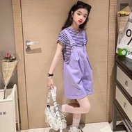 Girls Suit Girls Suit 2023 Fashionable Girls Short-Sleeved Children Overalls Suit Two-Piece Suit 7.7
