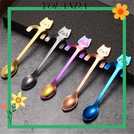 YOLAN 1/4pcs Mini Cat Coffee Spoon, Cute Cat Cute Design Stainless Steel Teaspoon,  Tableware Stainl