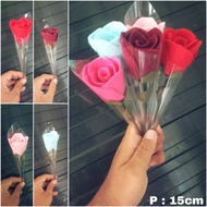 READY STOK Bunga mawar Flanel 15 cm plastik