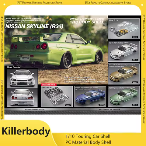Killerbody Rc Car Body 1/10 Scale Skyline R34 Transparent Touring Car Accessories For Drift Racing R