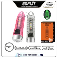BORUiT V1 Mini LED Keychain Flashlight 400LM IPX6 W Waterproof Portable Type-C Rechargeable UV Torch