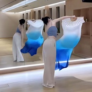 Blue Classical Dance Fan Long Silk Fan
