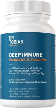Dr. Tobias Deep Immune Probiotics &amp; Prebiotics, 4.4 Billion CFU Probiotics for Women &amp; Men, Supports Digestive Health, Gut Immune Function, Nutrient Absorption, 180 Capsules, 90 Servings