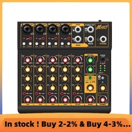 DJ Mixer 6-Channel Mini 6 Audio Mixer with Bluetooth 5.0 OTG Reverb 48V Sound Card for PC Recording,