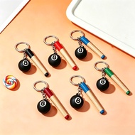 Creative Black Billiard 8 Ball Key Chain Cute Mini Pool Stick Pendant Key Ring Snooker Lover Souveni