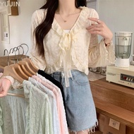 YUJIN Knitwear Tops, Knitwear Polyester Sunscreen Cardigan, Fashion Lace-up Thin Long Sleeve Thin Co