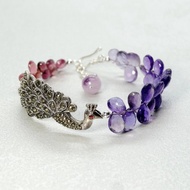 手鍊 紫水晶 水滴狀閃亮切割 粉紅碧璽 紫鋰輝石 925銀飾 孔雀
