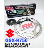 RK Sprocket Set SUZUKI GSX-R750 525 GB KRX X-Ring Black Gold Chain Rantai Xring GSXR 750 GSX 750R R7