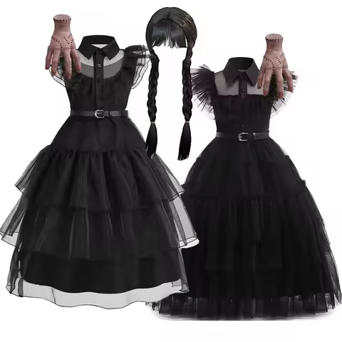 Girls Wednesday Costume Kids Princess Halloween Black Fantasy Children Family Pageant Layered Prom D