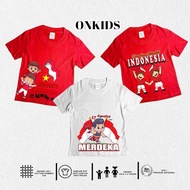 PUTIH MERAH Boys' and Girls' T-shirts 17 August Ages 1-8 Years / Red and White / Independence Day