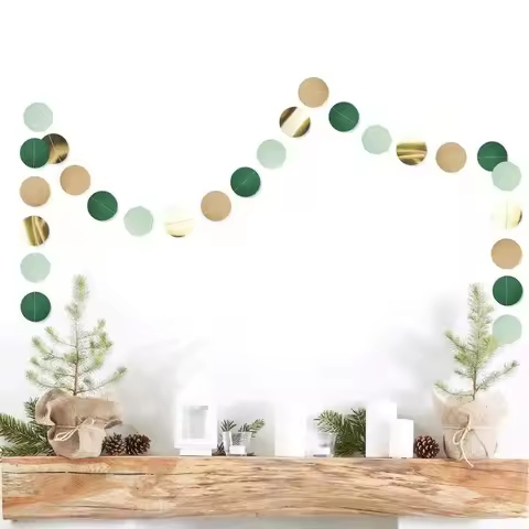 Sage Green Mint Beige Gold Circle Garlands Hanging Safari Bridal Shower Engagement Wedding St.Patric