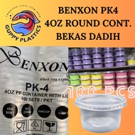 BENXON PK4 100PCS BEKAS DADIH 4OZ / 4OZ ROUND CONTAINER WITH LID