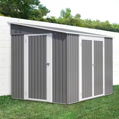 6x8T Lean to Sheds Metal Outdoor Storage Shed with loor e,Large Tool&Lawn Mower Shed with Two Lockab