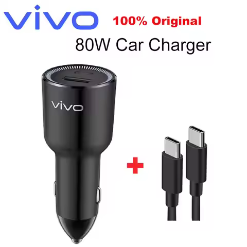 Original vivo Car Charger 80W Flashcharge Dual Port USB A Type C with Cable for X70 X80 X90 Pro X100