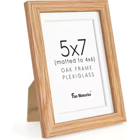 5x7 Solid Oak Wood Picture Frame with Plexiglass for Wall and Tabletop Display, Natural Oak Color, 1
