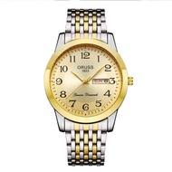 Oruss Chính Hãng Nam/Thép không gỉ cho nữ lịch kép không thấm nước sang trọng dạ quang đồng hồ bạc n