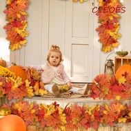CLEOES Red Autumn Maple Leaves, Creative 1.7m Artificial Maple Garland, Hanging Vine Realistic Durab