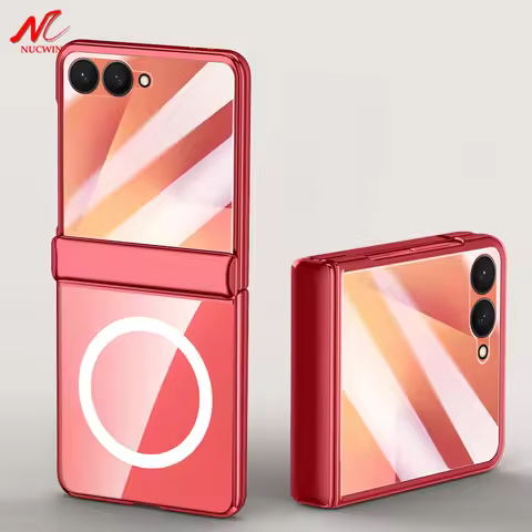 Transparent Acrylic Plating Magsafe Case for Samsung Galaxy Z Flip 7 6 5 Flip7 Hinge Protection Buil