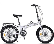 Fashionable Simplicity 20 Inch Folding Bike 7 Speed Low Step-Through Steel Frame Foldable Compact Bicycle with Fenders Comfort Saddle and Rack White